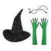 3pcs Glasses and Gloves Witch Cos Hat Kit Halloween Costume Headgear Party Role Play Cap  for Adults