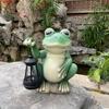 Фигурка лягушки с солнечным фонарем, зеленая лягушка, смоляная статуя, скульптура для внутреннего и наружного использования, украшение для сада, газона, двора