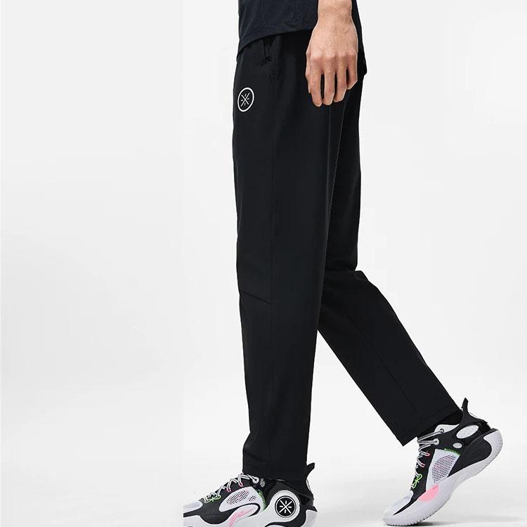Li-Ning Мужские трикотажные спортивные брюки с принтом логотипа серии Wade, солнцезащитные, охлаждающие, прямые, черные AKYT231-1