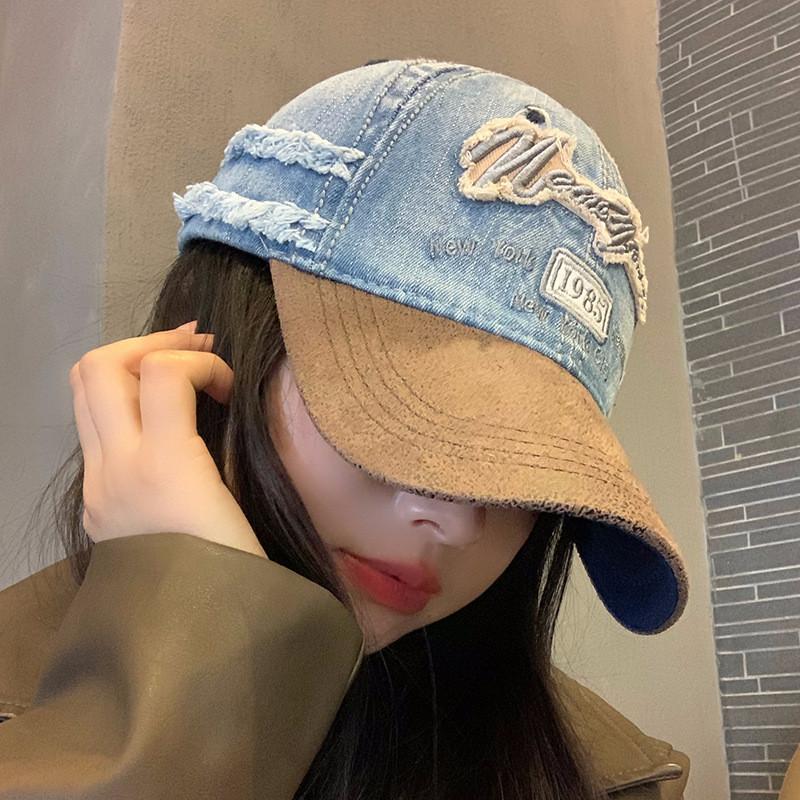 Fashionable Distressed Denim Baseball Hat For Adults With Design Embroidered