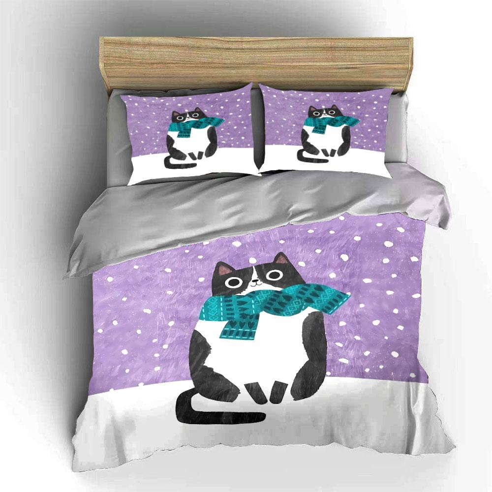 Winter Cat with Blue Scarf Bedding Duvet Cover Set Duvet Cover Pillowcases (1*Duvet Cover 2*Pillowcases, without duvet insert)