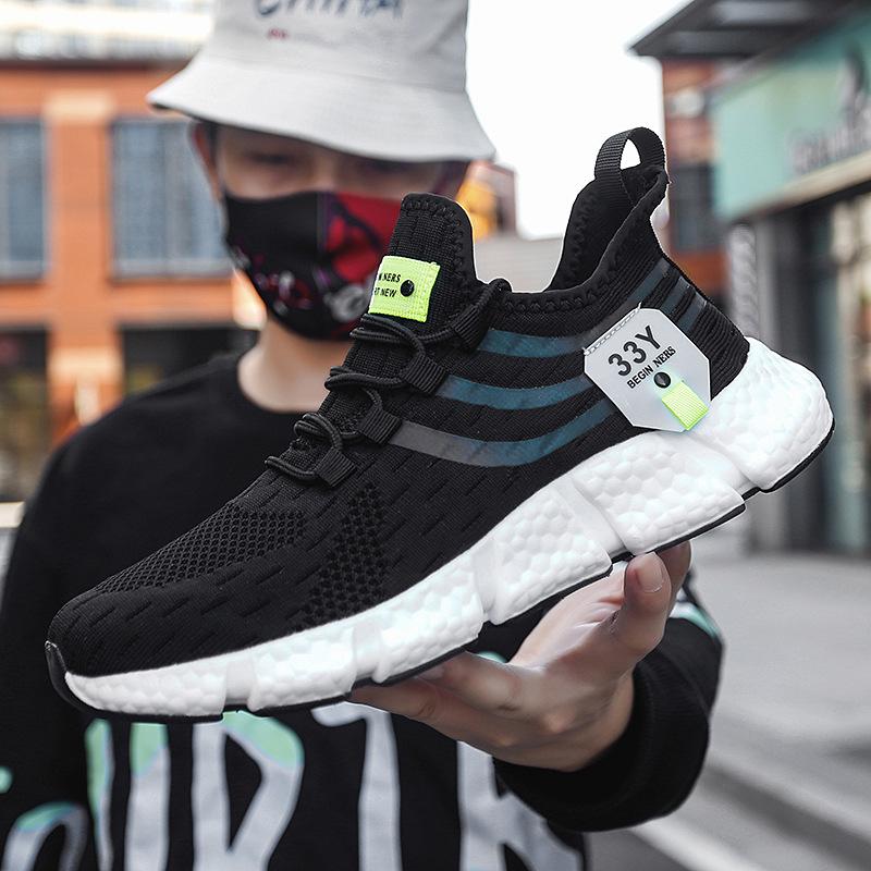 Sneakers Men's Soft Sole Shock Absorption Flyweave Mesh Sneakers Breathable Popcorn Bottom Men's Shoes