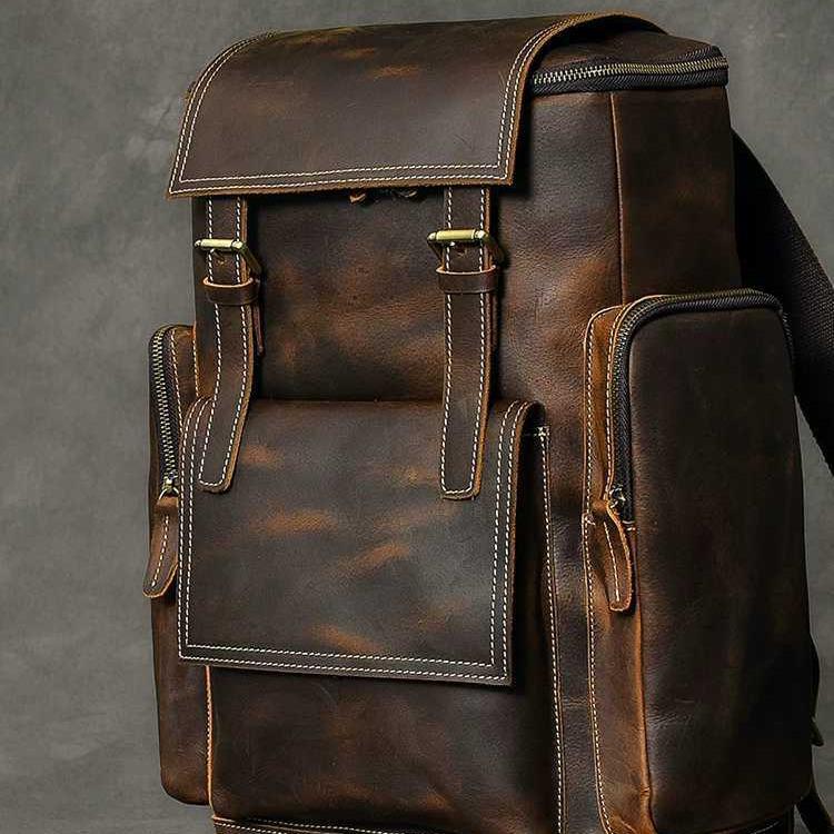 Genuine Crazy Horse Leather Backpack for Men and Women - Retro Cowhide Design