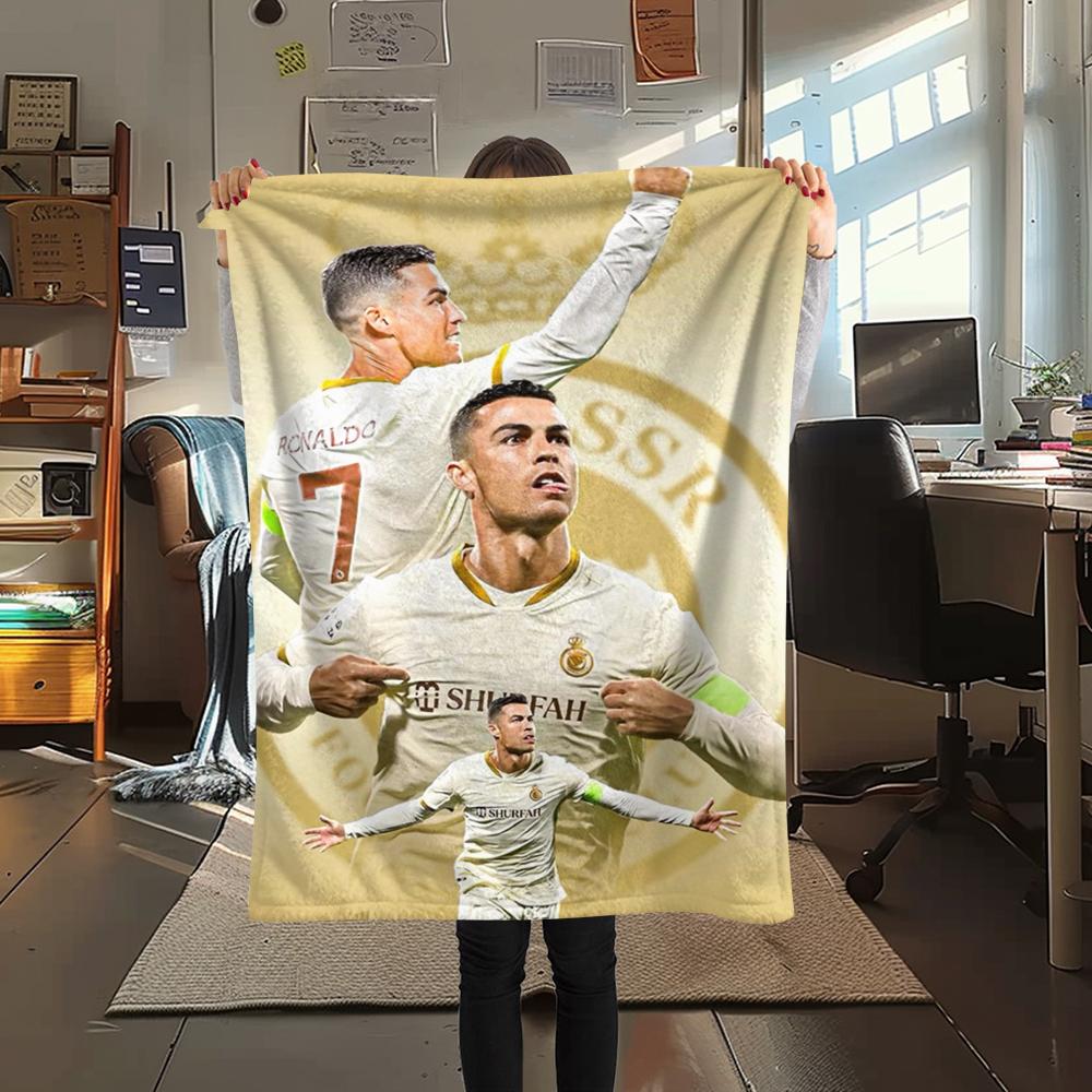 1pc C Ronaldo Print Flannel Blanket, High quality Comfortable for All Seasons, Home Decor, Warmth and Comfort, Perfect for Christmas Gifts25