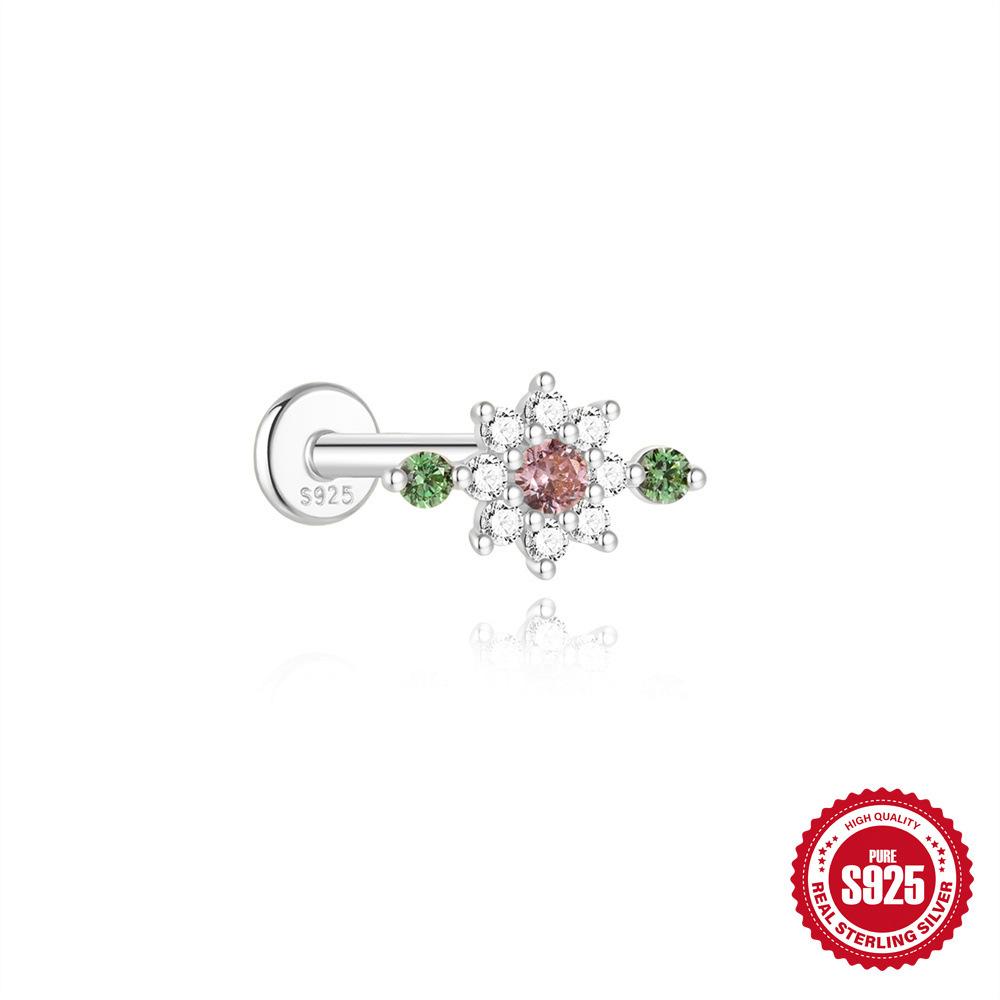 Серьги-пирсинг из стерлингового серебра S925 для повседневного ношения, спираль в хрящ, с четырьмя звездами, цветная, цветок, бриллиант, 2026