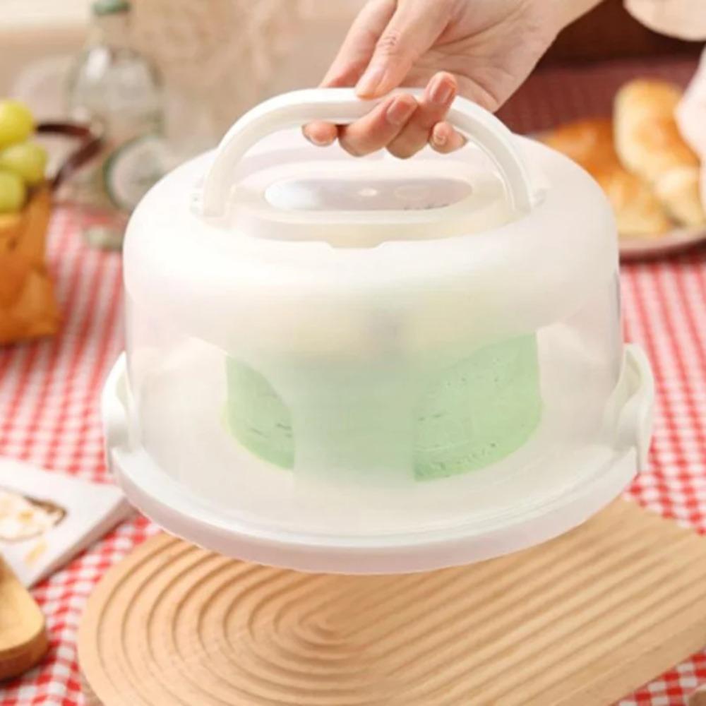Foldable Handle Cake Container Round Cake Case Food Storage Tray Plastic Cake Box  Picnic