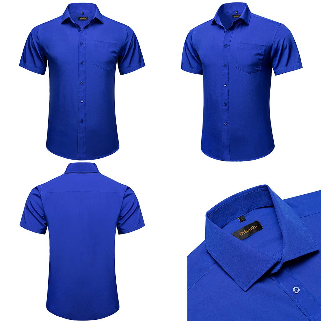 Mens Red Fashion Short Sleeve Dress Shirts Regular Fit Casual Button Down Shirts