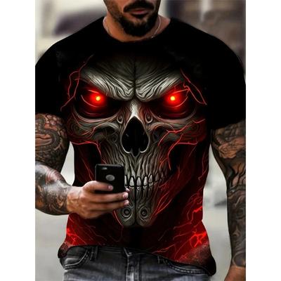 Мужская футболка с принтом ужасного черепа, 3D-принт, винтажный O-образный вырез, короткий рукав, модные футболки больших размеров, мужская летняя уличная одежда