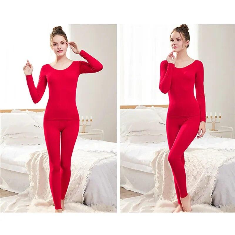 Traceless Thermal Underwear Set for Women Ultra-Thin Intimate Pajamas Winter Constant Temperature Long Sleeve Lingerie 2pcs Suit