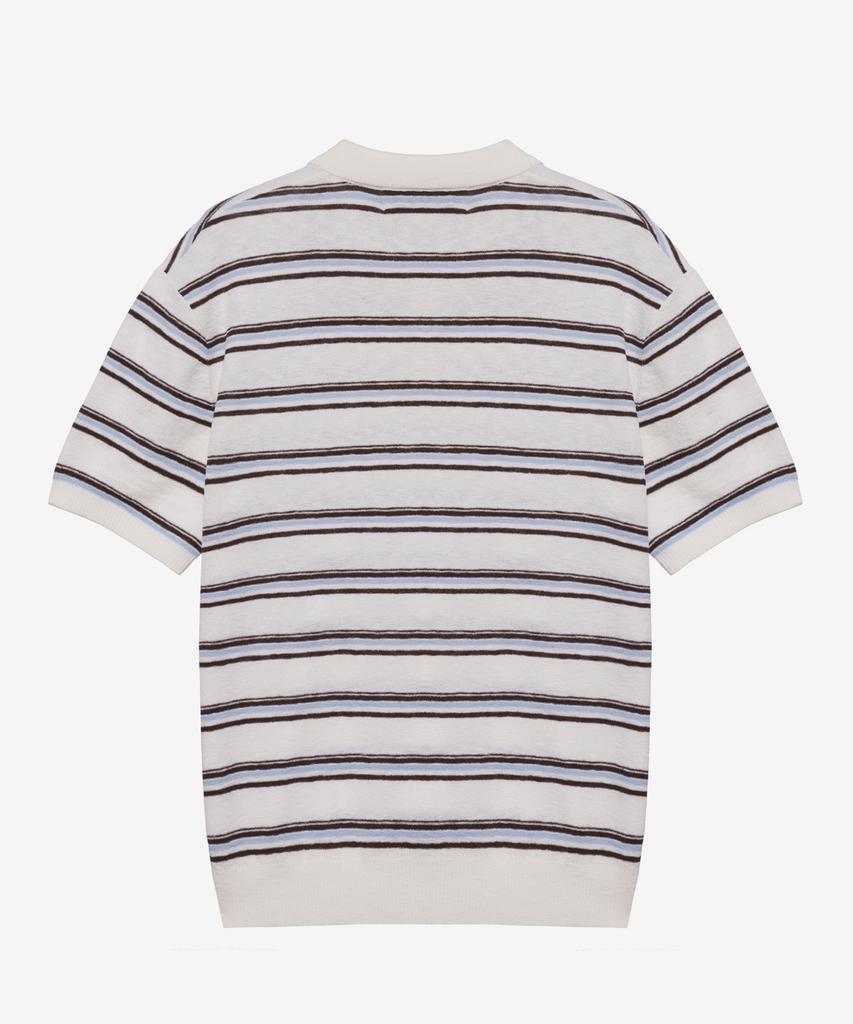 MINDBRIDGE [Couture] Washable Multi-Stripe Collared Short Sleeve Knit - 2 Colors
