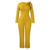 Women's European & American Winter Fashion Solid Color Long-Sleeve Tops & Pants Suit