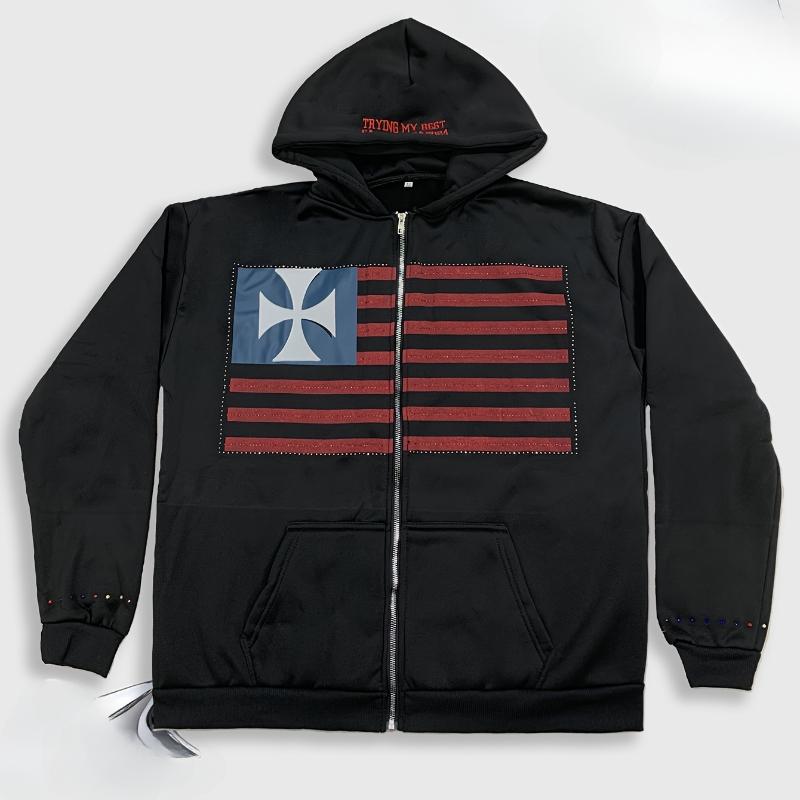 Европейский и американский Y2K напечатанный карман с надписью персонализированный трендовый свободный кардиган с капюшоном в стиле хип-хоп