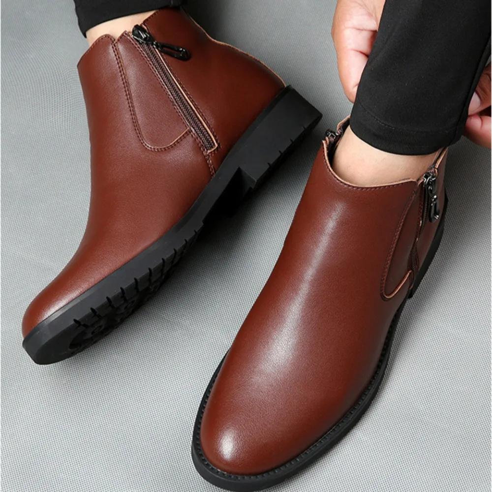 Мужские ботинки Осенние и зимние ботильоны Мужская хлопковая обувь Кожаные ботинки с высоким верхом Повседневная обувь Мужская кожаная обувь Мужская обувь