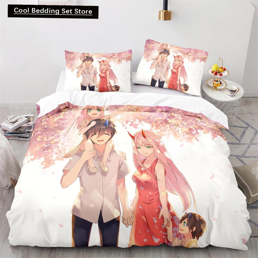 Darling In the Franxx Anime Duvet Cover Set with Pillow Covers Polyester Teens Kids Bedding Set Full Queen King Size Bed Linen