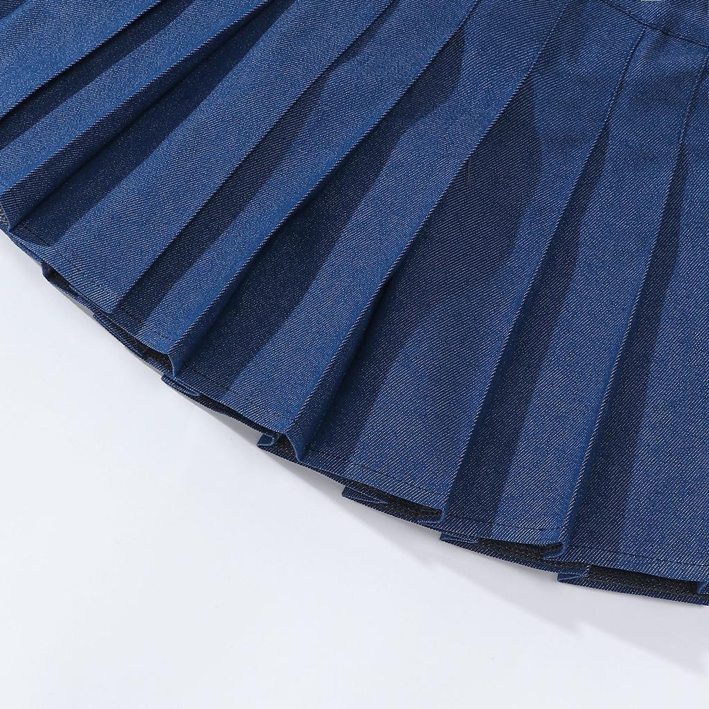 Джинсовая плиссированная юбка для девочек 2026 Новая синяя Модная Универсальная Школьная Подростковая Детская Короткая Юбка Повседневная Детская Юбка А-силуэта с Шортами