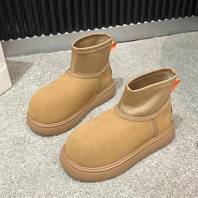 Замшевые женские зимние ботинки на платформе, туфли на плоской подошве из плюша и хлопка, брендовые зимние туфли на среднем каблуке 2024 года, повседневные, удобные, женские ботинки