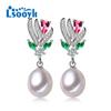 LSOOYH Natural Freshwater Pearls Long Drop Earrings Green Crystal Earrings For Women Wedding Jewelry
