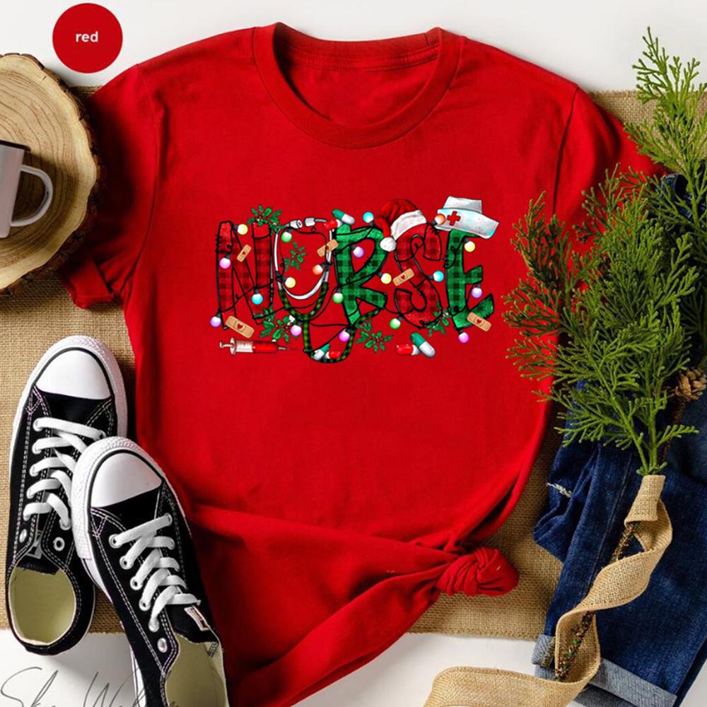 Christmas Nursing Tshirt Nursing School Shirt Nurse Christmas 2023 Tees Xmas Party Shirts Lit It Up Midwife Shirts Nurse Gifts