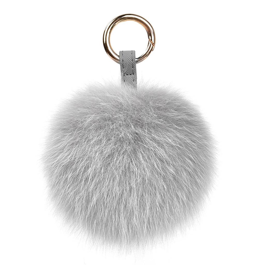 SOMALER Real Fox Raccoon Fur PomPom Keychains Metal Key Ring Recoration for Women Girls