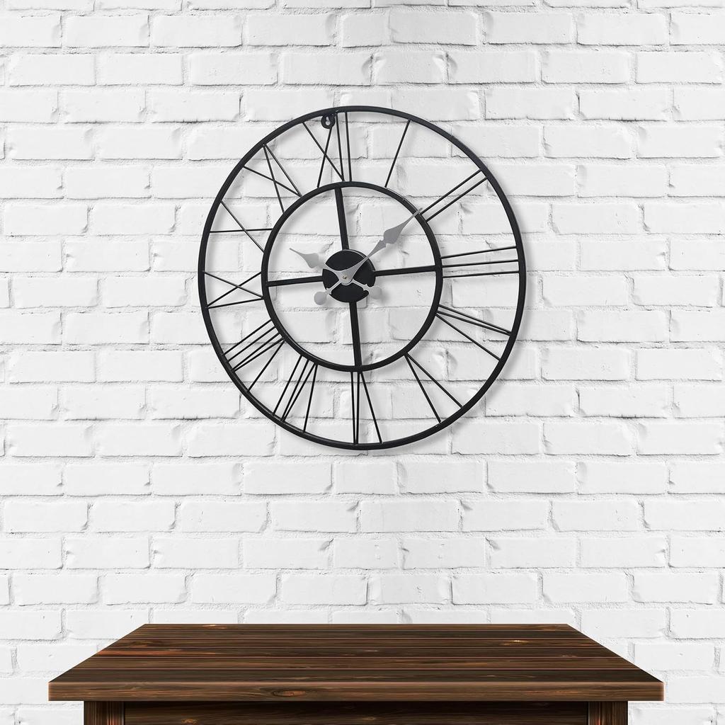 Металлические аналоговые настенные часы, 60 см, легко читаемые для гостиной/дома/кухни - черные (24-дюймовый)