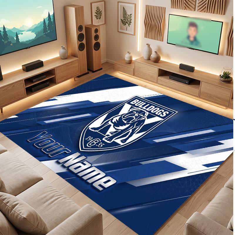 Canterbury-Bankstown Bulldogs Personalized Crystal Velvet Carpet, Customized Name Text Soft Anti‑Slip Rug for Living Room Bedroom