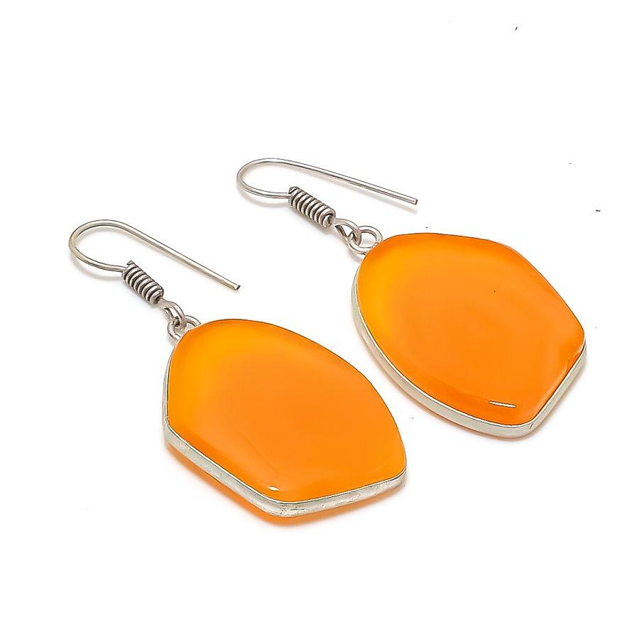 Natural Carnelian Gemstone Handmade 925 Sterling Silver Jewelry Earring 1.77" T7b46