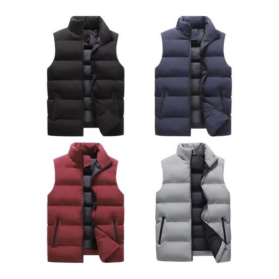 Men Waistcoat Stand Collar Sleeveless Zipper Closure Vest Coat with Pockets Solid Color Thickened