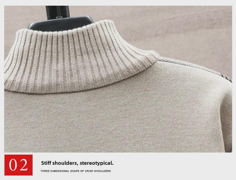 Мужской вязаный кардиган 2023 года на бархатной подкладке: Теплая куртка с принтом, длинными рукавами и воротником-стойкой для осени/зимы.