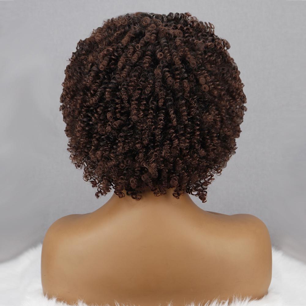 MISS WIG Афро-женщины из синтетического волокна, черный, коричневый, серый, странный вьющийся парик с челкой, африканский короткий вьющийся парик, косплей
