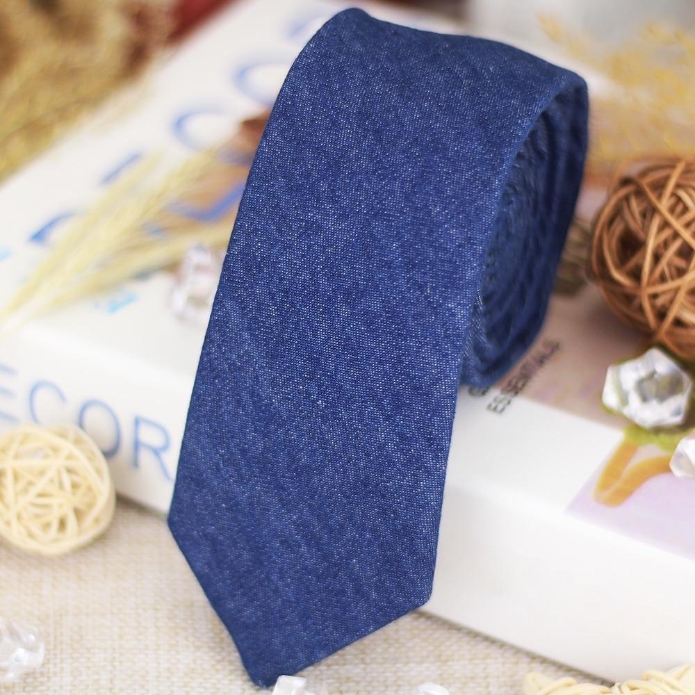 Adjustable Jean Fabric Tie Narrow Retro Cravat Simple Denim Men Necktie Suit Accessories