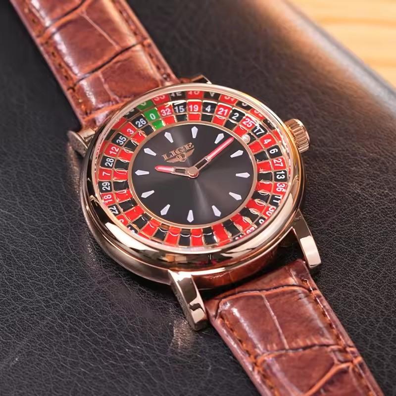 LIGE 2025 Creative Men Watch Fashion Roulette Dial Waterproof Luminous Men's Quartz Watch