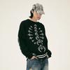 Unisex Streetwear Knit Sweater With Moon Star Contrast Stitching - Cotton Rabbit Hair Blend Long Sleeve Pullover