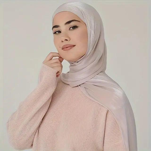 Island Wrinkled Scarf Women'S Shawl Island Satin Smooth Crepe Solid Color Bright Silk Yarn Malaysian Headscarf
