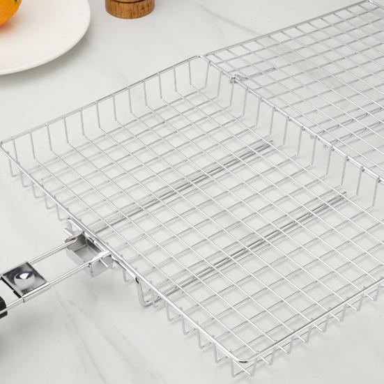 Fish Vegetable Grill Basket Stainless Steel BBQ Grilling Basket Portable Folding Barbecue Camping Grilling Rack for Fish Vegetables Shrimp