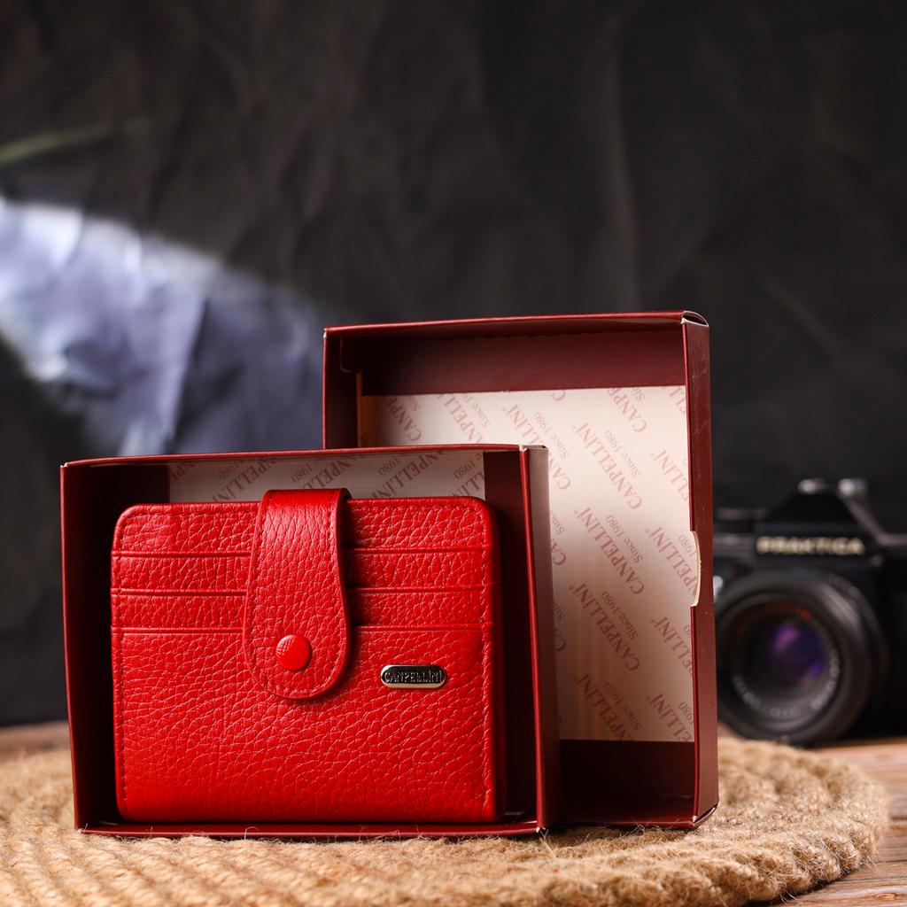 Яркий Женский кошелек из натуральной зернистой кожи CANPELLINI Wallet 21690 Красный