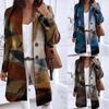 Women's Fashion   Loose  Print Buttoned Mid-length Lapel Woolen Jacket