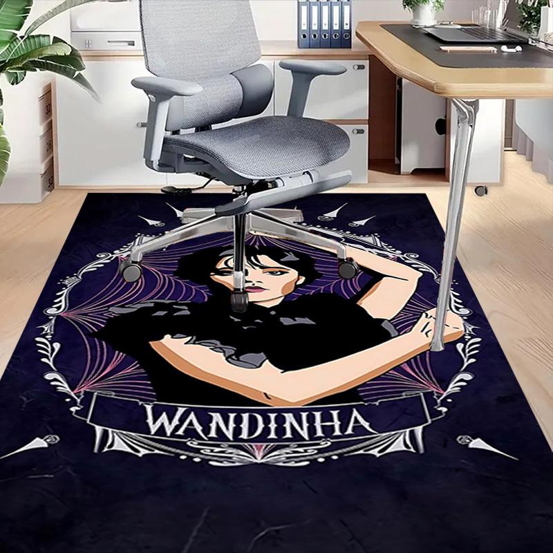 1pc Wandinha Home Office, Durable Polyester Floor Mat with Easy, Office Decor, Urban Style, Nonslip Backing