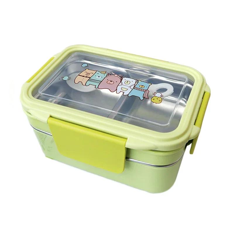 Portable Stainless Steel Double Layer Food Container for Kids Cartoon Lunch Box for Kids Picnic School Bento Box