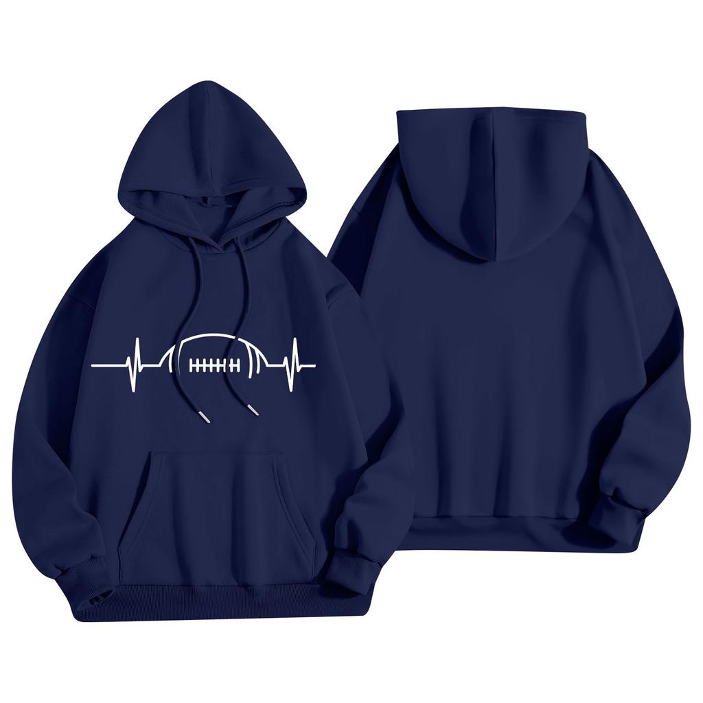 Women's Fashion Lightweight Long Sleeve Pullover With Pockets Rugby Print Hoodie