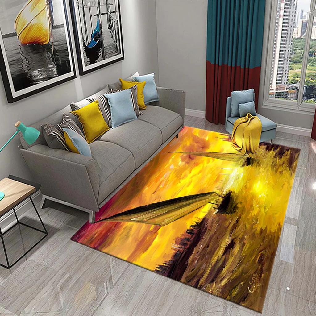 3D Oil Painting Sailboat Carpet Abstract Art Rugs for Living Room Bedroom Decor Mats Bathroom Kitchen Entrance Non-Slip Carpet