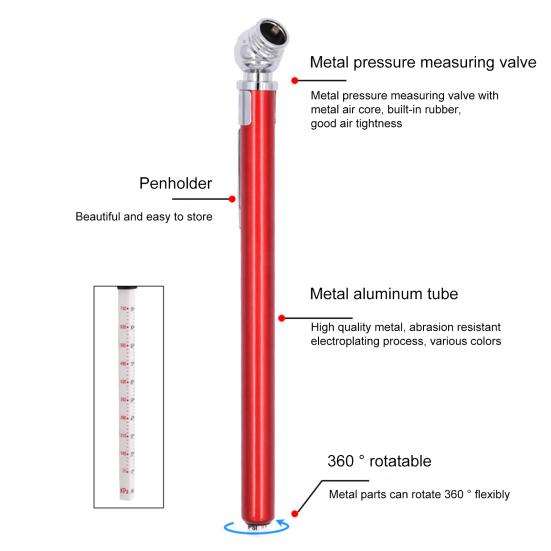 Ручка для измерения давления в шинах, батарея не требуется. Хорошая воздухонепроницаемость. 4-сторонняя шкала. Вращение на 360 градусов. Тестер давления в шинах. Поставка для мастерской.