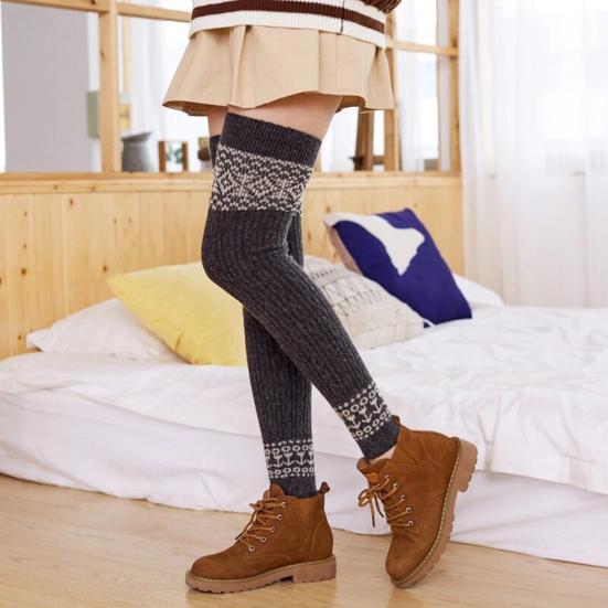 1 пара женских зимних носков для голени из плотного материала с цветными блоками, накидки на ноги выше колена, нескользящие, высокоэластичные, сохраняющие тепло носки