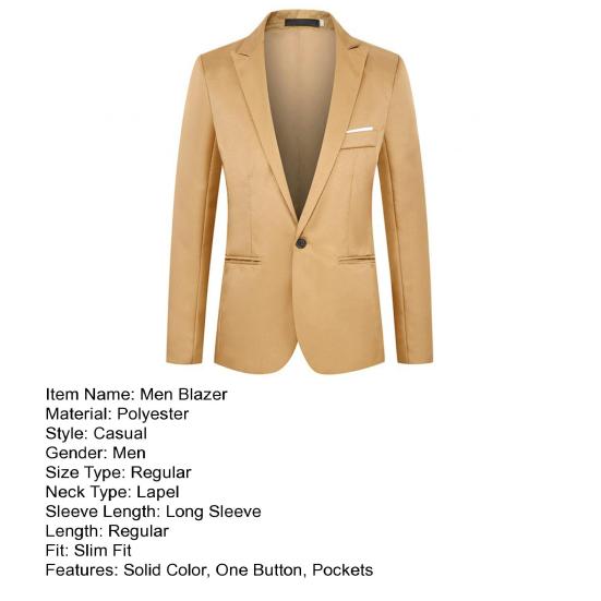 Мужской повседневный пиджак с лацканами, длинным рукавом и карманами на одной пуговице, приталенный пиджак, однотонный деловой костюм, пальто, рабочая одежда