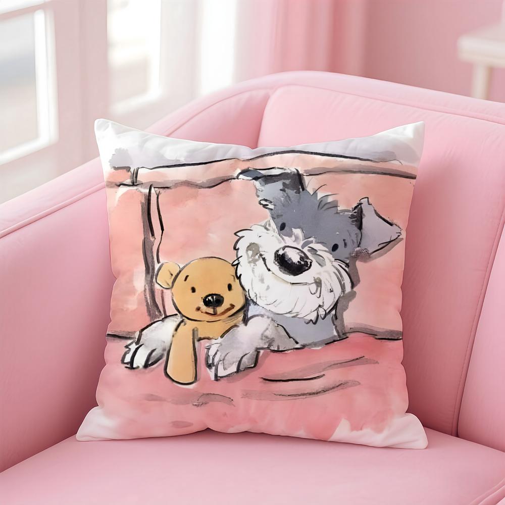 CUTE Miniature Schnauzeres Cushion Cover Pillowcase Short Plush Invisible zipper Room Sofa Cushion Cover