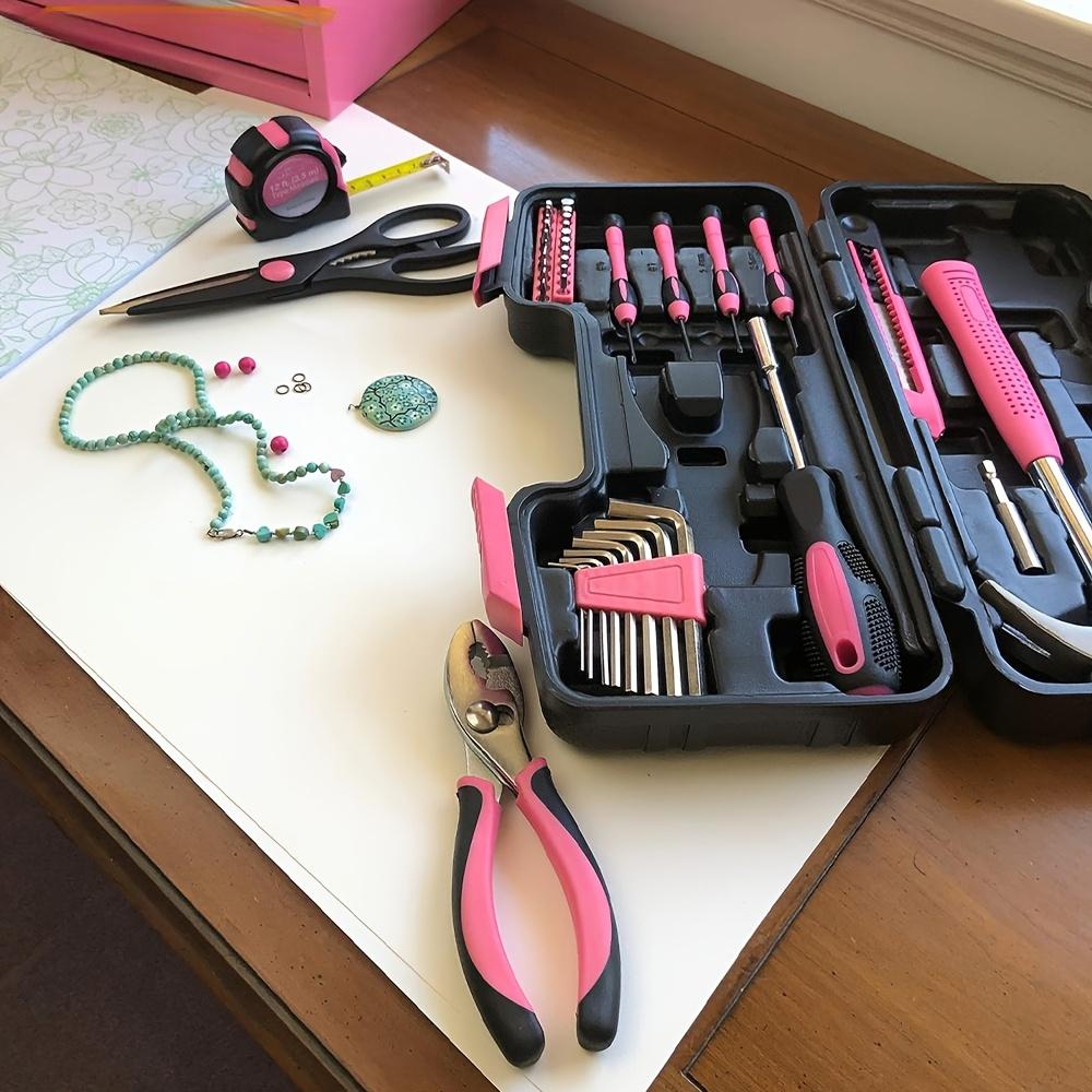 Набор инструментов розового цвета из 39 предметов, включая отвертку, канцелярский нож, ножницы, подходит для ремонта дома, в гараже, в саду