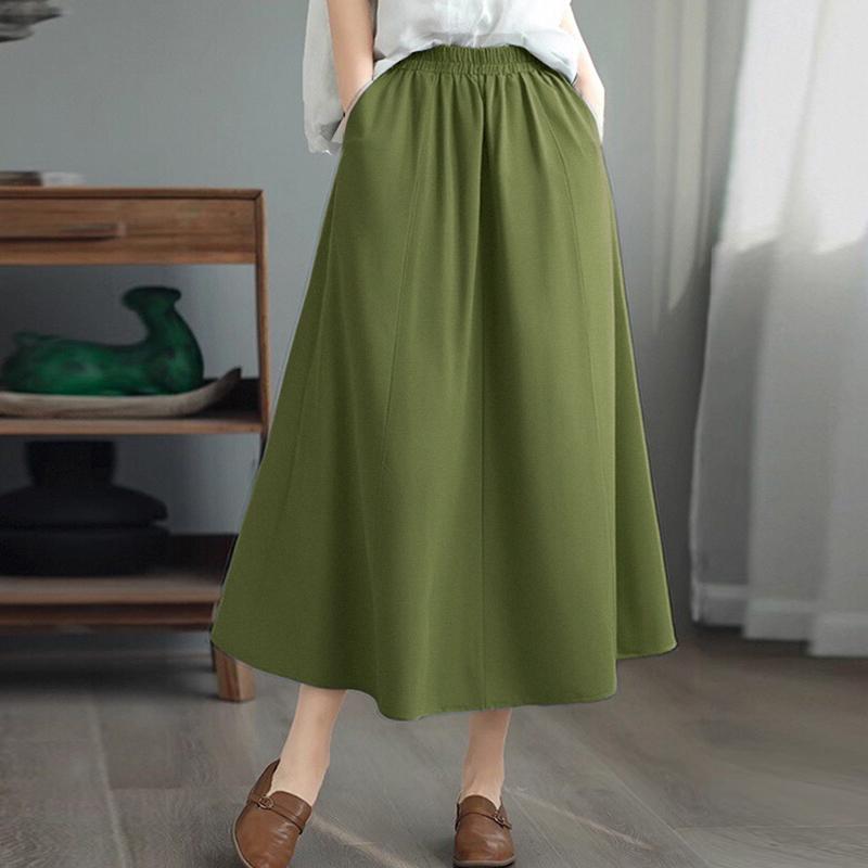 ZANZEA Женские повседневные однотонные свободные длинные юбки с эластичной резинкой на талии