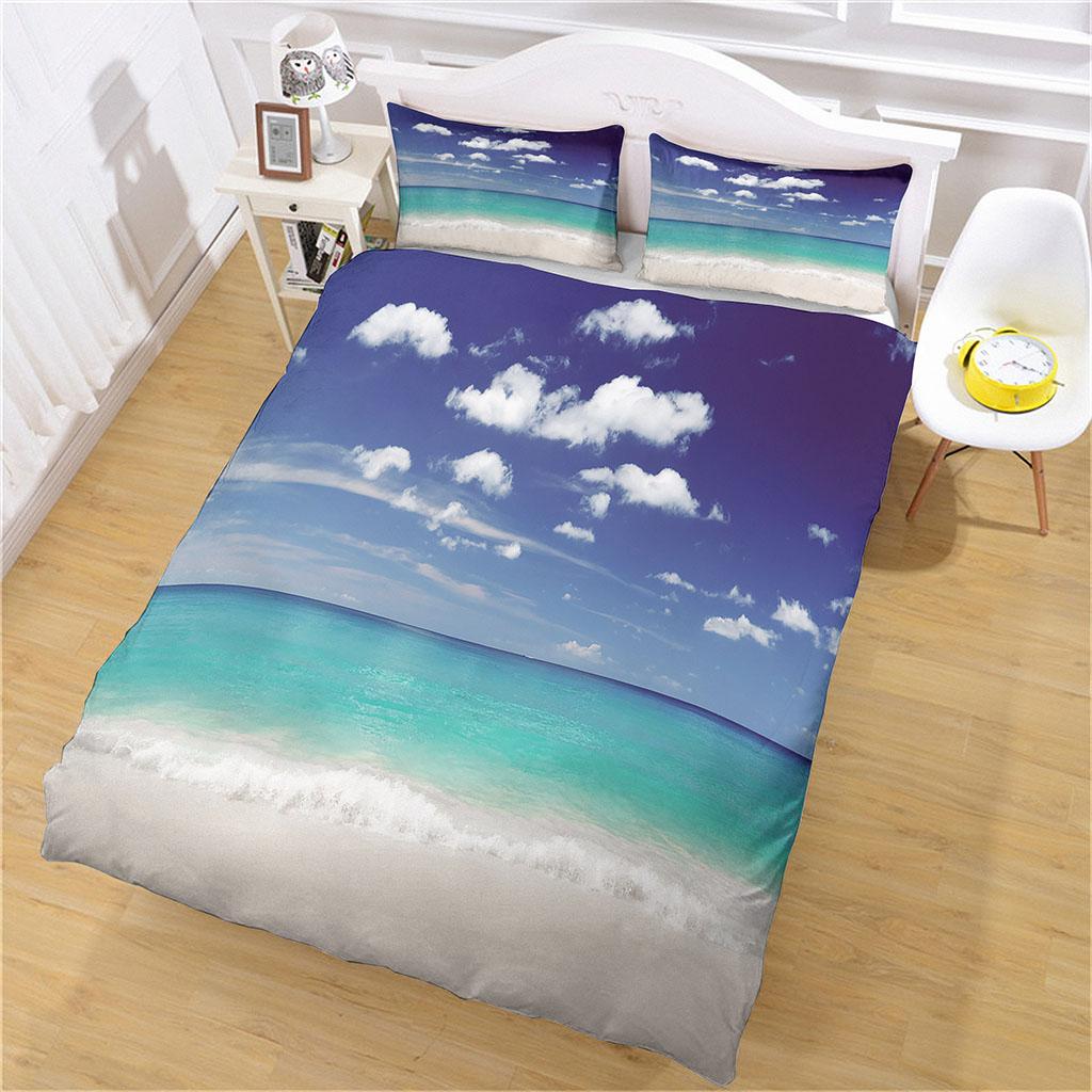 Duvet Cover 1 Person Beach Waves Landscape 3D Quilt Cover Bedding Collection  2 Pillowcase Full Double Bed Collection Bedroom Decoration