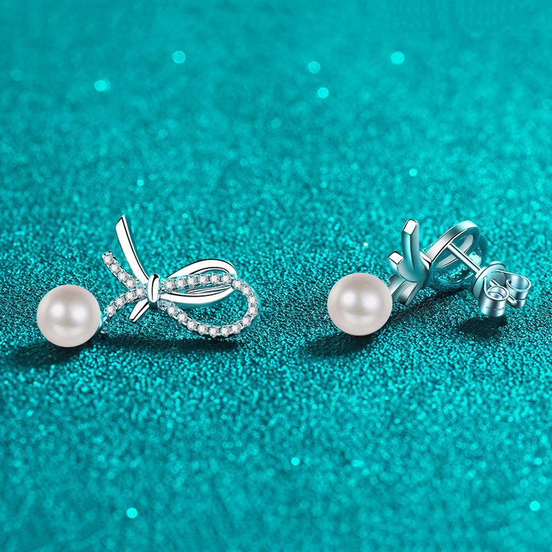 Серьги Mosan из стерлингового серебра 925 пробы с бриллиантами и жемчугом, серьги с бантом, сладкий темперамент, атмосфера, простой и высокий дизайн