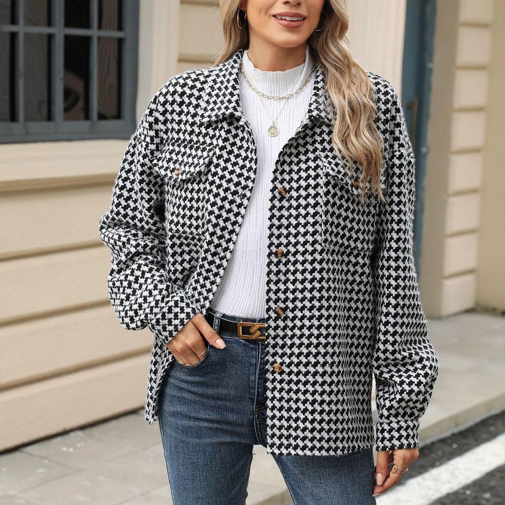 Женское свободное повседневное шерстяное пальто с лацканами и длинными рукавами, модное пальто