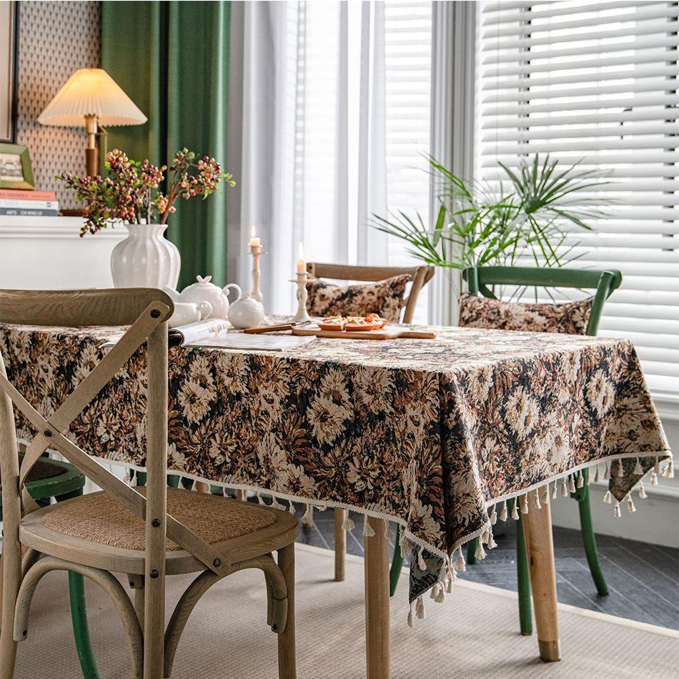 Французская деревенская скатерть с кисточками, прямоугольная пылезащитная накидка с цветочным узором, написанным масляными красками, для чайного столика, свадебного декора столовой